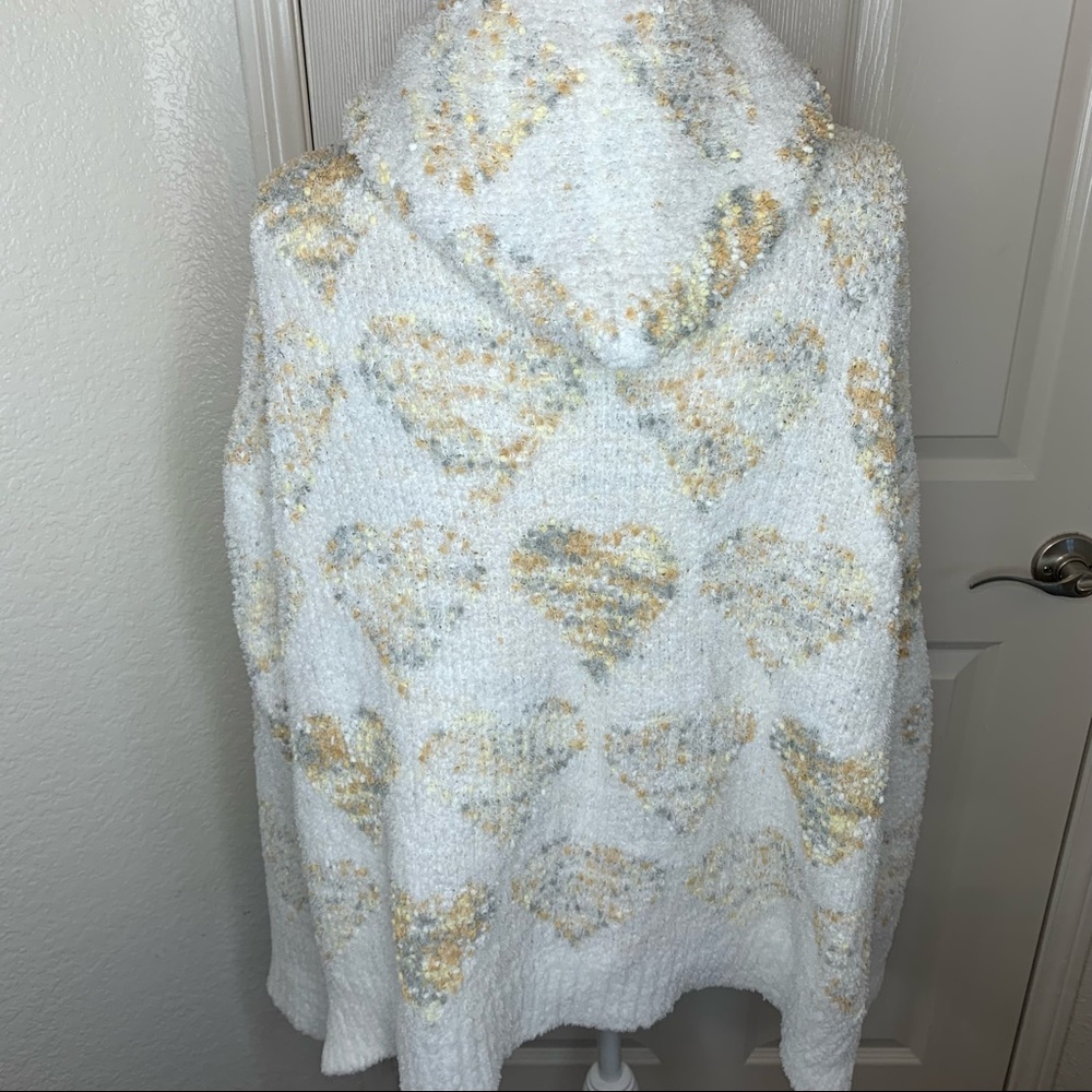 POL Heart Print Hi-Lo Sweater-Wht/Almond Large - Picture 5 of 8